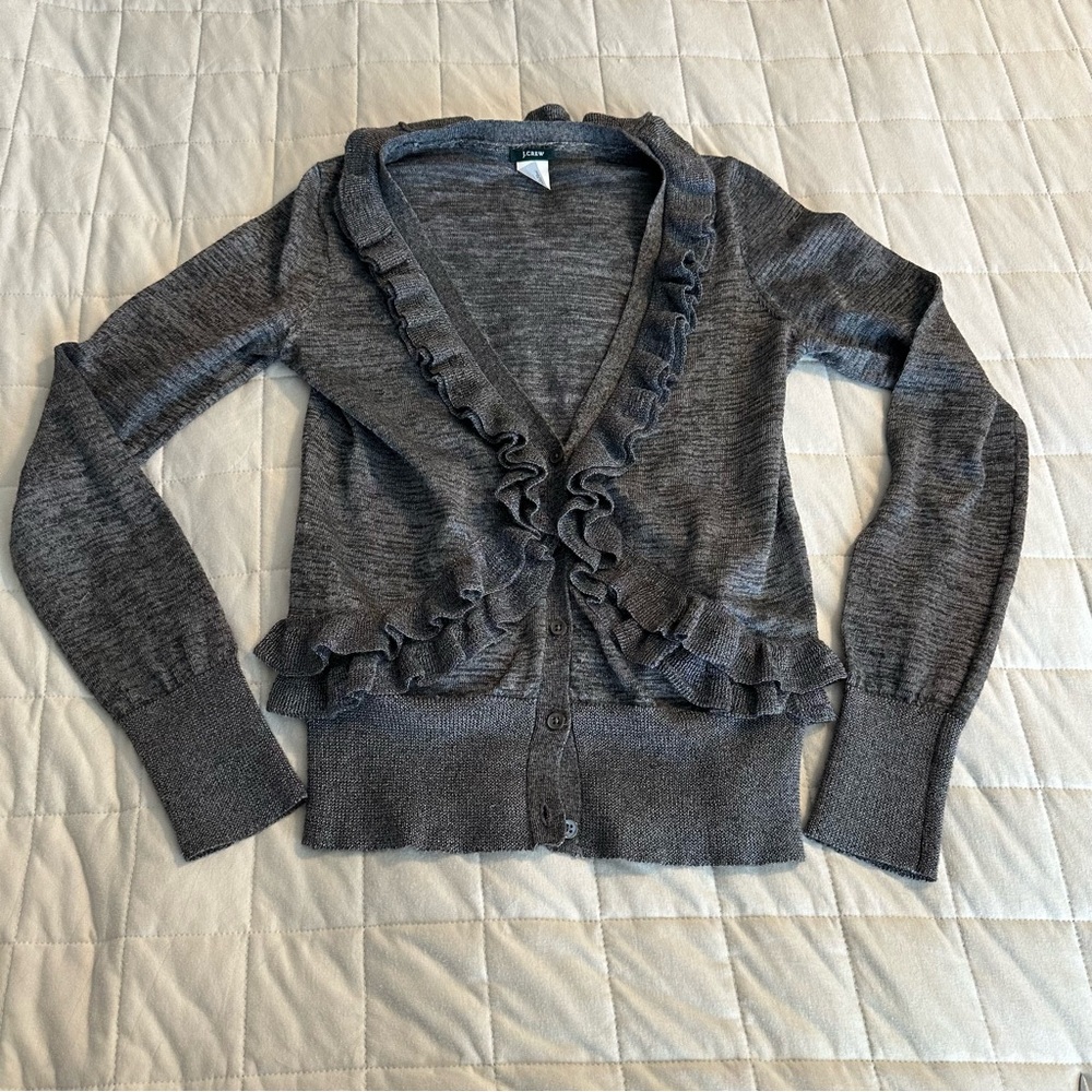 J. Crew Womens Wool Alpaca Blend Ruffle Cardigan Size Small Gray Buttons